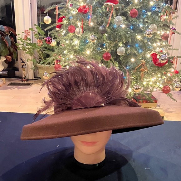 Elegant Brown Wool Feathered Women's Hat - Picture 1 of 5
